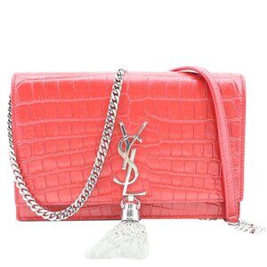 Yves Saint Laurent  Kate Tassel Crocodile Embossed Leather Crossbody Bag Red